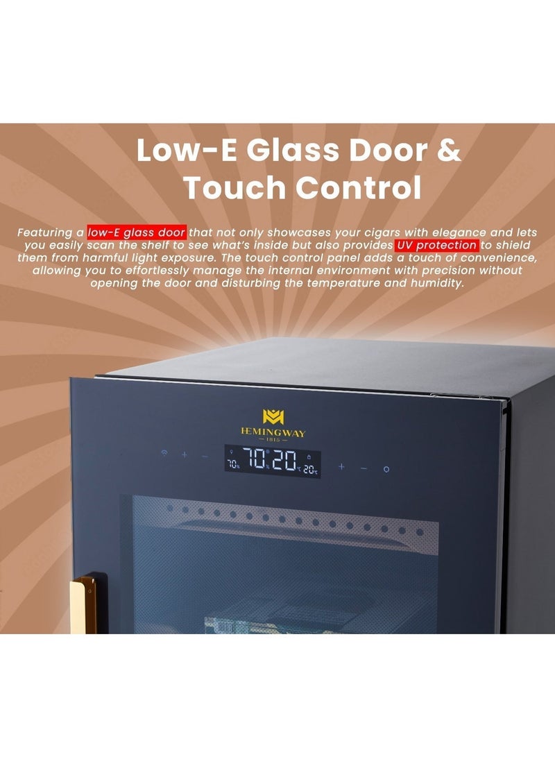 Hemingway Electric Humidor – 3 Wooden Shelves, Touch Screen, Fingerprint Lock – CH120AH-B2 - Image 4